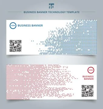 Set of template abstract technology digital data square blue and red pattern Stock Illustration