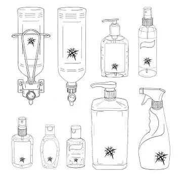 Set template bottle antiseptic hands. Personal hygiene product. Sanitizer Illustrazione stock