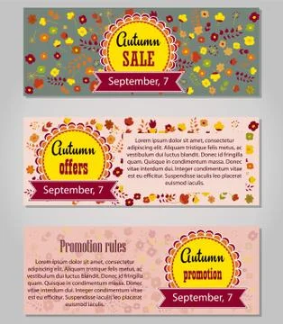 Set template card with flowers, fall sales, vector illustration Stock Illustration