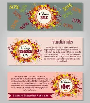 Set template card with flowers, fall sales, vector illustration Stock Illustration