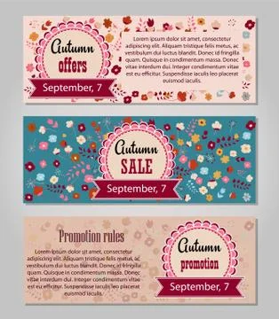 Set template card with flowers, fall sales, vector illustration Illustrazione stock