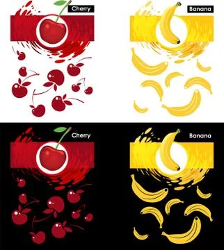 Set template of cherry and banana fruit Stock Illustration