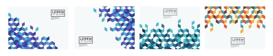 Set of template with colorful square pattern on corner position. Stock Illustration