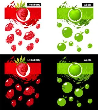 Set template icon of fruit, strawberry and apple Stock Illustration