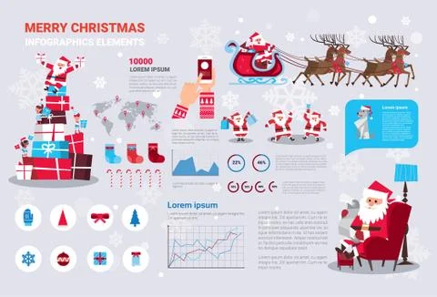 Set Of Template Infographic Elements With Merry Christmas Concept 스톡 일러스트