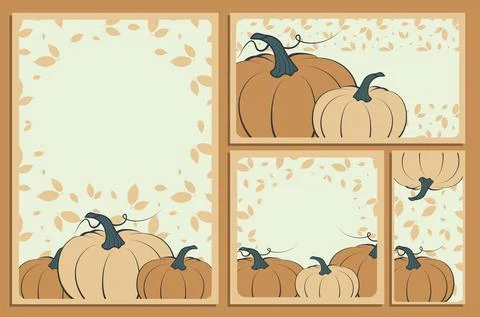 Set of template invitation cards for celebration with orange pumpkin fruit. B Stock Illustration
