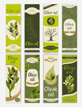 Set template of labels or stickers for bottles or packaging of Olive Oil. Stock Illustration