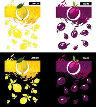 Set template lemon and plum fruit Stock Illustration