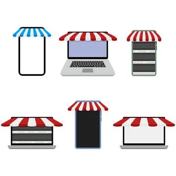 Set of template online store laptop and smartphone Stock Illustration
