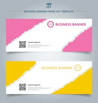 Set of template paper rip web banner pink and yellow color background. Stock Illustration