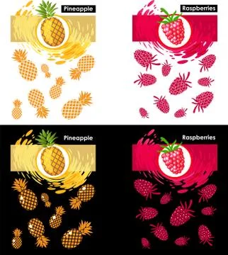 Set template raspberry and pineapple fruits Stock Illustration
