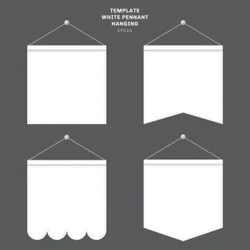 Set of template White pennant hanging on a wall. Advertising canvas outdoor b Stock Illustration