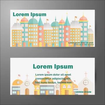 Set of templates for cards with flat building Stock Illustration
