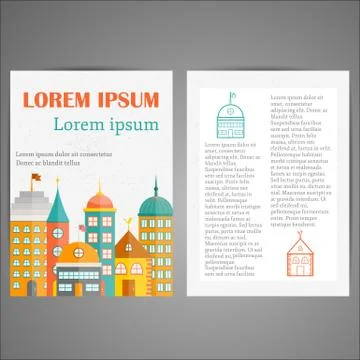 Set of templates for cards with flat building Stock Illustration