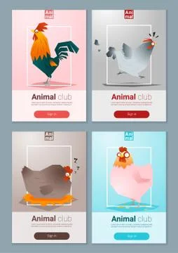 Set of templates with chicken for web design Stock Illustration