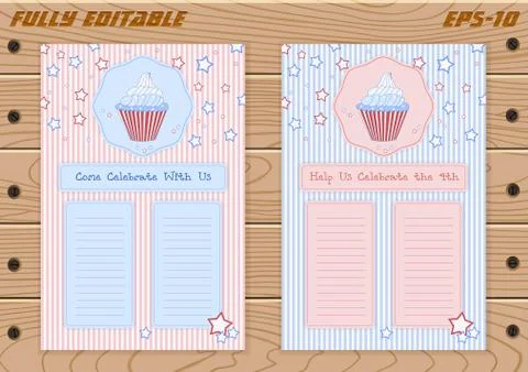 Set of templates with cute hand drawn cupcake illustrations Stock Illustration