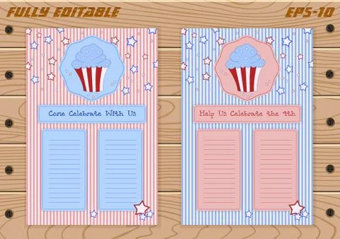 Set of templates with cute hand drawn cupcake illustrations Stock Illustration