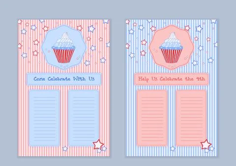 Set of templates with cute hand drawn cupcake illustrations Stock Illustration