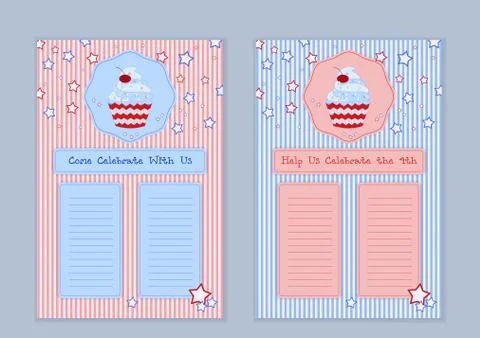 Set of templates with cute hand drawn cupcake illustrations Stock Illustration