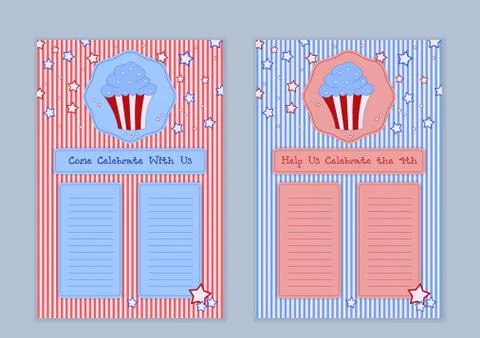Set of templates with cute hand drawn cupcake illustrations Stock Illustration