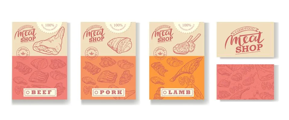 A set of templates for a fresh meat store Stock Illustration