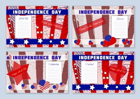 Set of templates for Independence Day on planked wood background. Stock Illustration