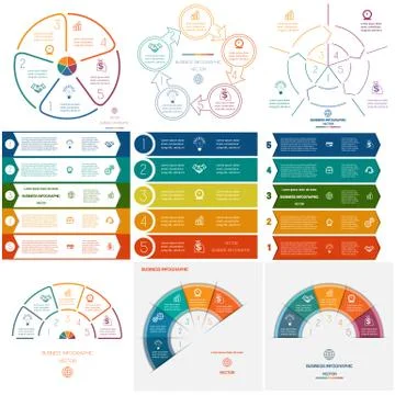Set templates Infographics cyclic processes on five positions Stock Illustration