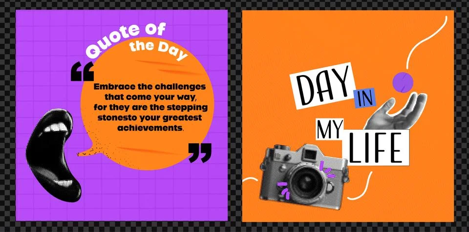 A set of templates for social networking posts. Open Mouth with Quote of the Day Stock Illustration