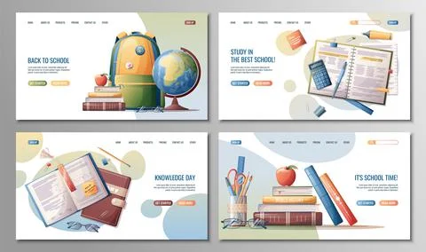 Set of templates web page design. Back to school landing page set. Online lea Stock Illustration