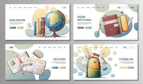Set of templates web page design. Back to school landing page set. Online lea Stock Illustration