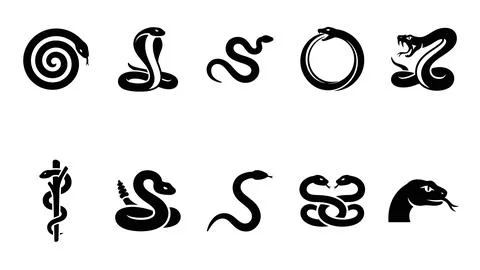 Set of ten black vector snake icons in various poses Stock Illustration