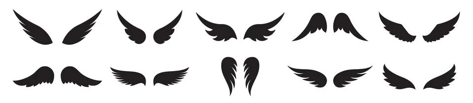 Set of ten black vector wings for your design Stock Illustration