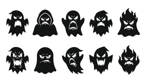 Set of ten creepy angry ghost characters for halloween horror stories. Stock-Illustration