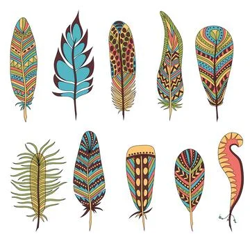 Set of ten feathers Stock Illustration