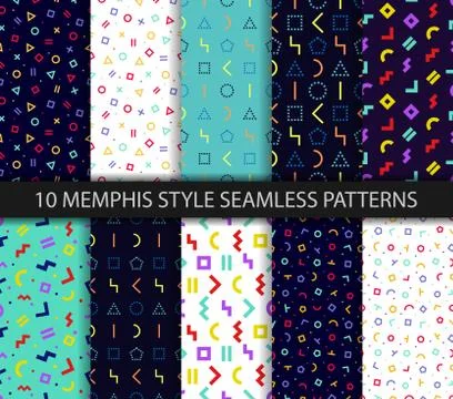 Set of ten geometric textures. Memphis seamless pattern. Vector. Wrapping pap Stock Illustration