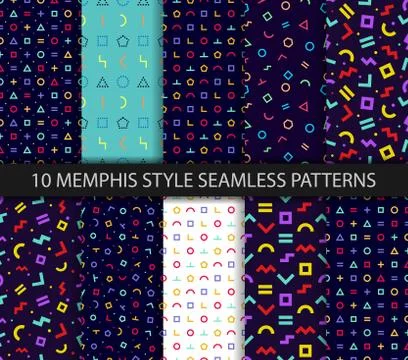 Set of ten geometric textures. Memphis seamless pattern. Minimal abstract cov Stock Illustration