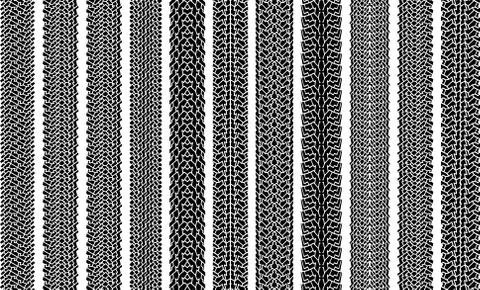 Set of ten grunge vector traces of tires. Stock Illustration