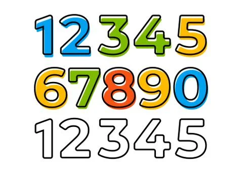 Set of ten numbers form zero to nine. Numbers line Stock Illustration