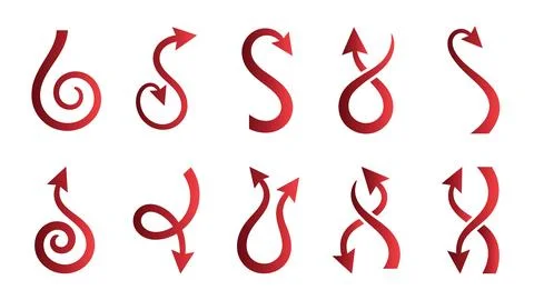 Set of ten red gradient curvy arrow designs for navigation and infographic .. Ilustração Stock