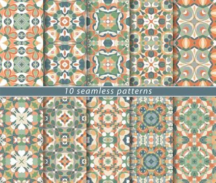 Set of ten seamless abstract patterns. Stock Illustration