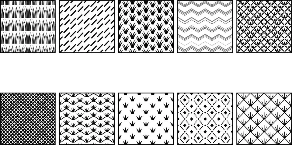 Set of ten seamless patterns, collection of geometric and nature-inspired d.. イラスト素材