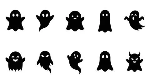 Set of ten spooky ghost icons, cute halloween character collection for holi.. Stock Illustration