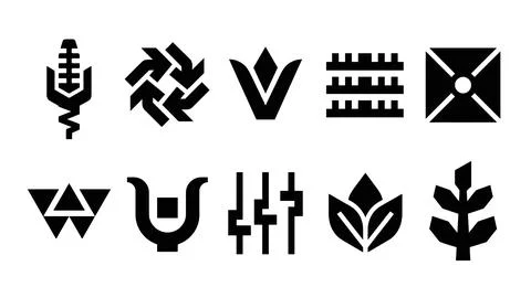 Set of ten unique black abstract vector icons on white background. Stock Illustration
