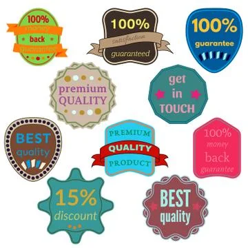 Set of Ten Vector Badges with Ribbons Illustrazione stock
