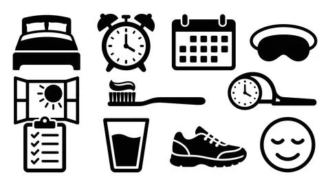 Set of ten vector icons related to morning routine, daily habits, and healt.. Stock Illustration