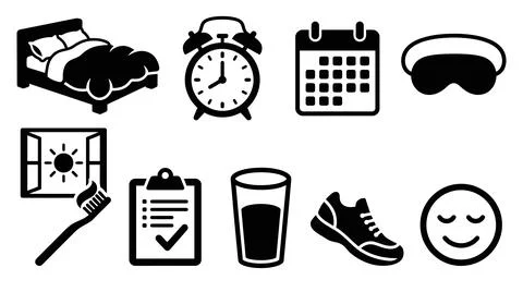 Set of ten vector icons representing morning routine, daily habits, and ele.. Stock Illustration