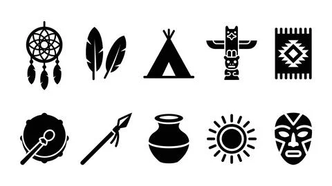 Set of ten vector icons representing Native American culture and indigenous.. Stock Illustration
