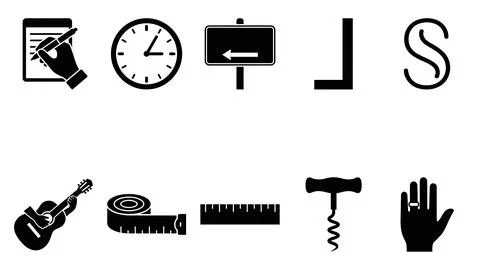 Set of ten vector icons of various objects and symbols including traffic si.. Stock Illustration
