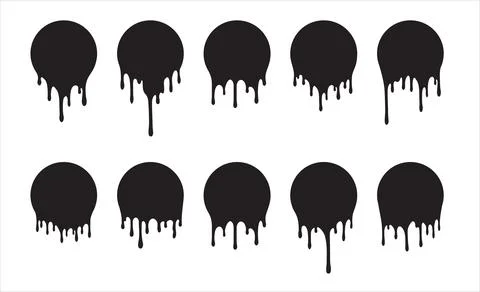 Set of ten vector round black paint drips. Illustration for your design. Stock Illustration