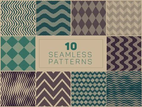 Set of Ten Vector Seamless Hand Drawn  LinoCut Patterns Stockillustratie